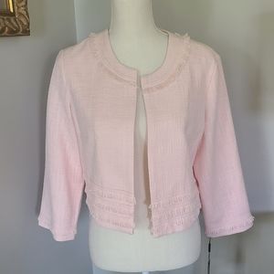 NWT Karl Lagerfeld pink tweed open front cropped blazer Size medium